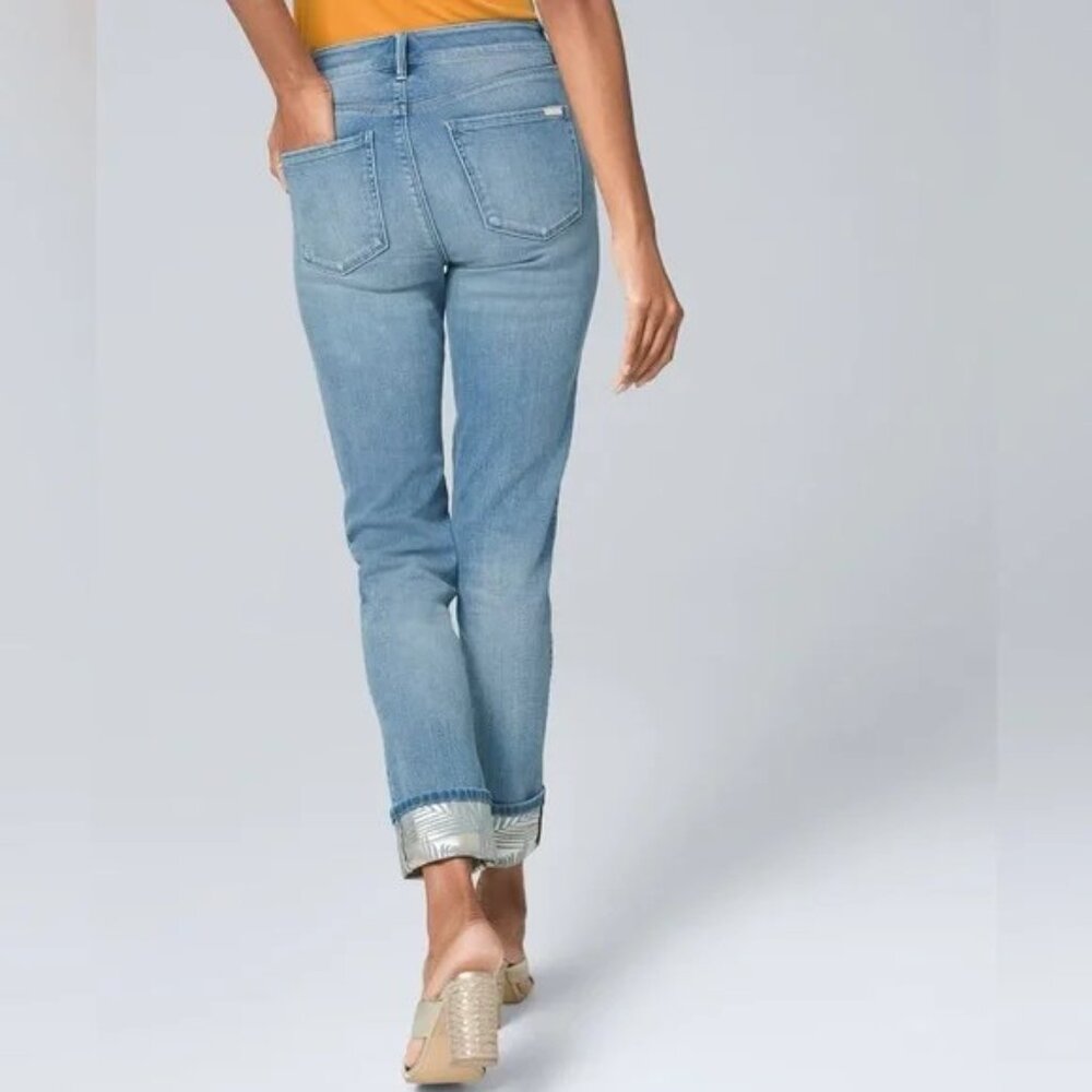 WHITE HOUSE BLACK MARKET MID RISE FOIL CUFF SLIM CROP DENIM JEANS NEW W TAGS O - Picture 2 of 14